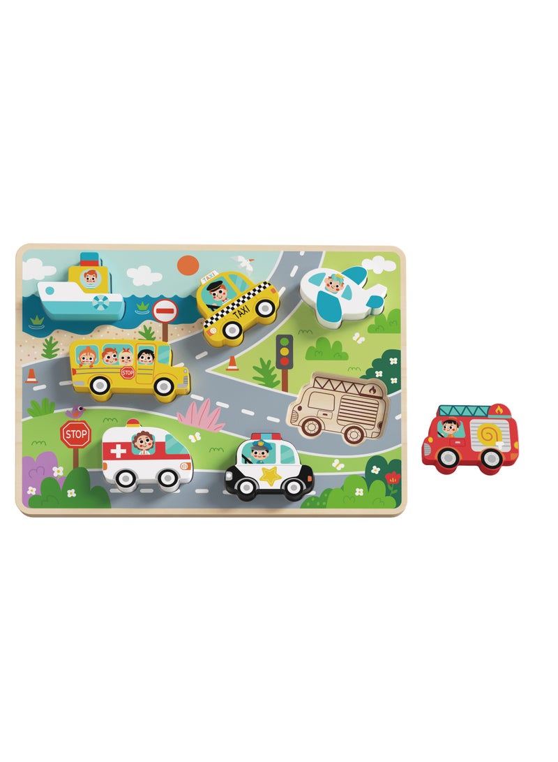 Tooky Toy Wooden Chunky Puzzle – Transportation - Image 1